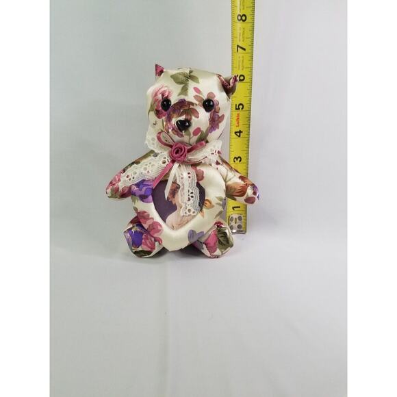 VTG 80's Secret Scents By Once Upon A Rose Floral Fabric Teddy Bear/Pic Frame NY - Picture 5 of 11